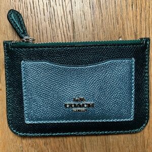 Coach Zip Top Emerald Green Metallic Card Case